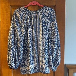 Max Studio Navy and Cream Floral Blouse Size 1X